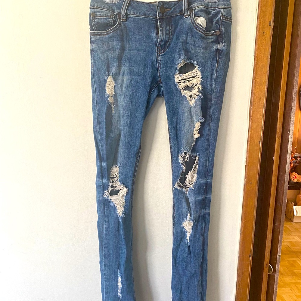 Distressed Blue Skinny Jeans